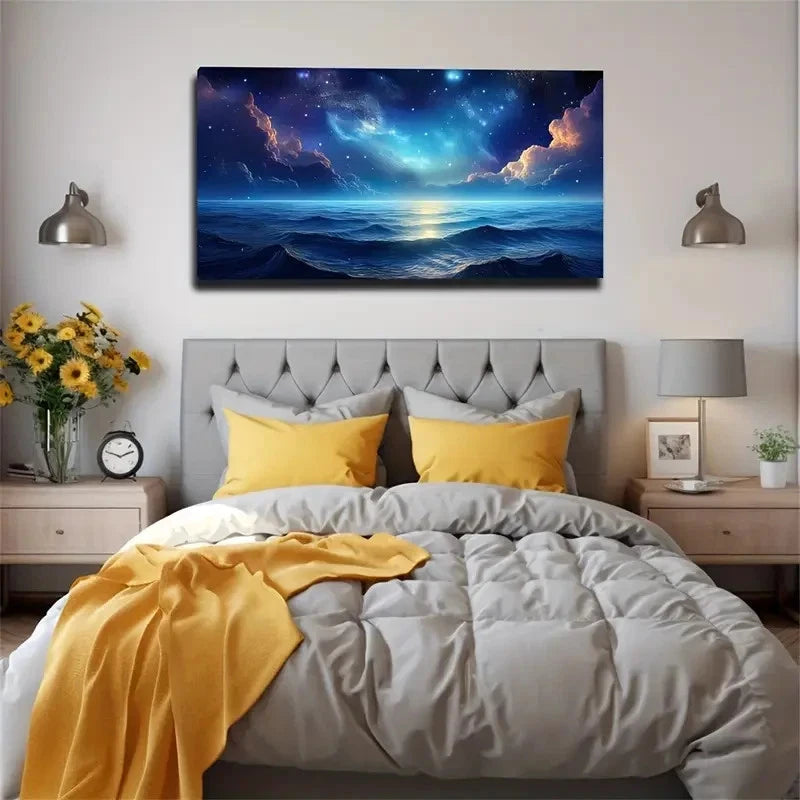 Stunning Ocean Night Sky Wall Art Canvas Office Home Room Framed 120x60cm