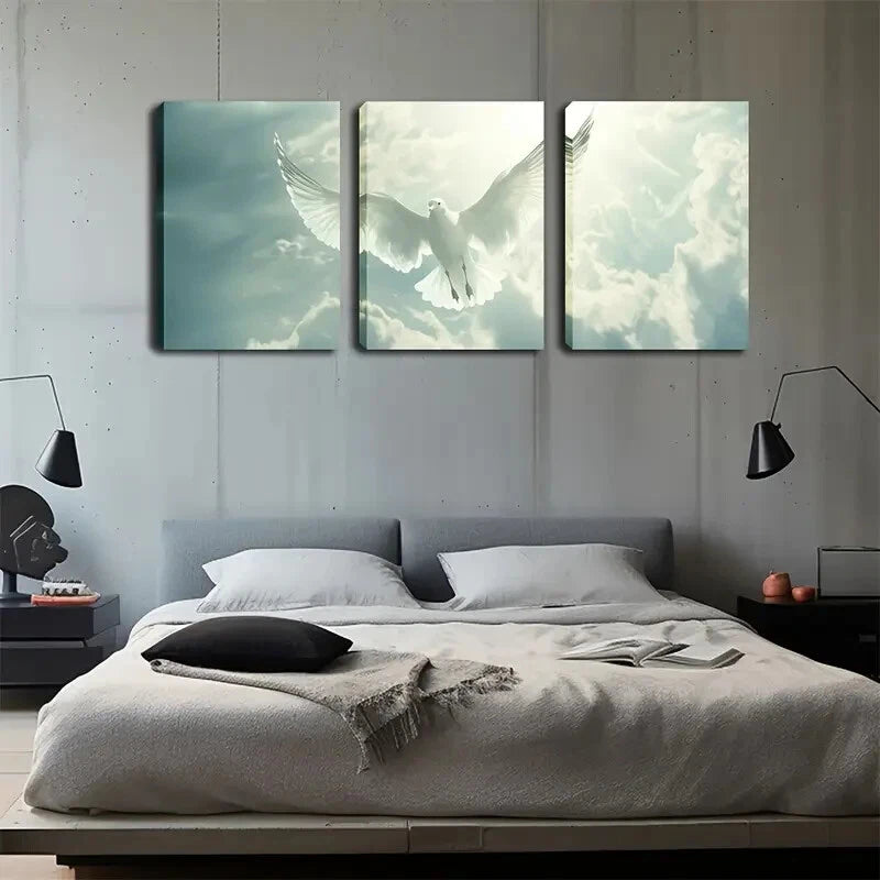 3pcs White Doves Flying Scenes Simple Perfect Wall Art Set Canvas Framed 40x60cm - High Quality Print 100% Australian Made Wall Canvas Ready to Hang - Bella Home Decor