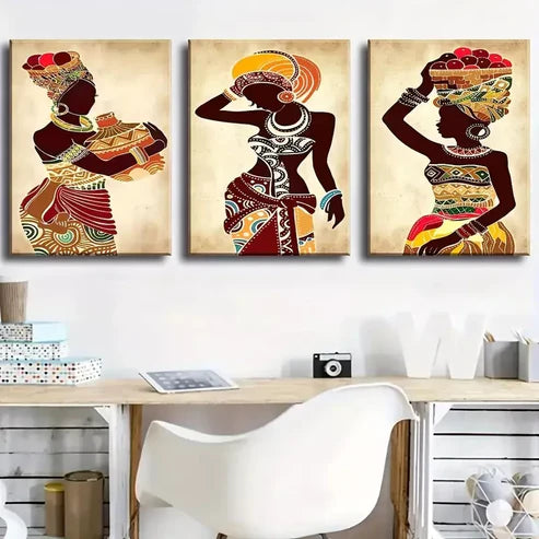 3pcs Vibrant Color African Women's painting Wall Art Canvas Unframed - High Quality Print 100% Australian Made Wall Canvas