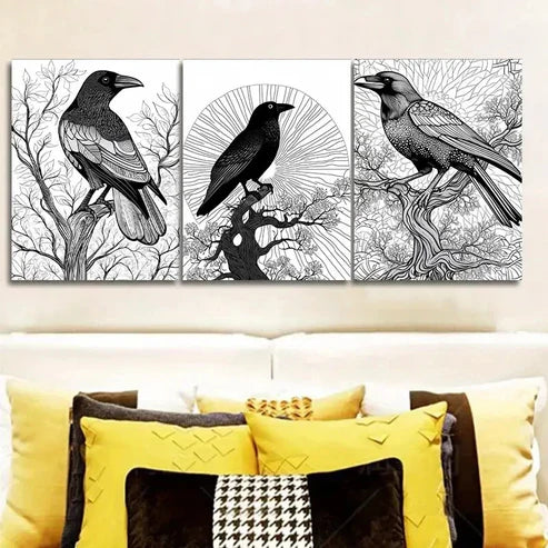 3pcs The psychic Crow Wall Art Set Canvas Unframed - High Quality Print 100% Australian Made Wall Canvas