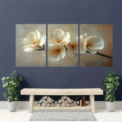 3pcs Elegant White Freesia Floral Art Prints Metal Print Ready to Hang Art - Bella Home Decor