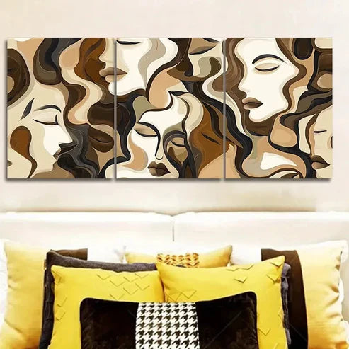 3pcs Brown and Beige Faces Wall Art Set Canvas Unframed - High Quality Print 100% Australian Made Wall Canvas - Bella Home Decor
