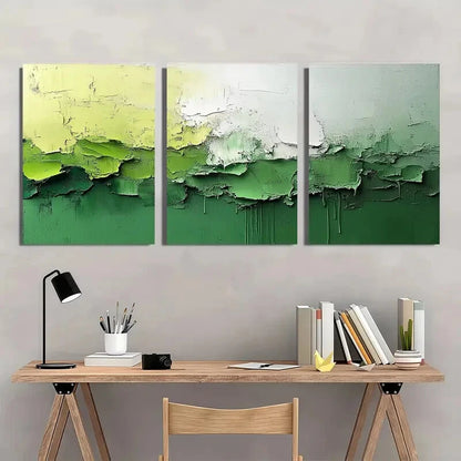 3pcs Abstract Painting Light Green and White Metal Print Ready to Hang Art - Bella Home Decor