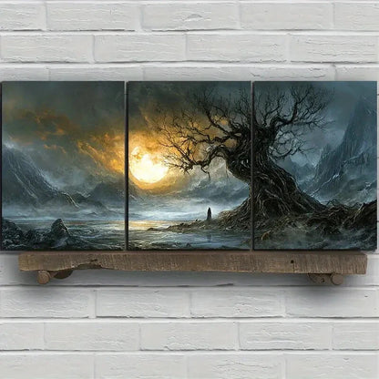 3pcs The Trees On The Island Sunset Metal Print Ready to Hang Art - Bella Home Decor