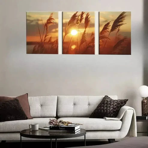 3pcs Nature Grasses & Sunset View Wall Art Canvas Unframed - High Quality Print 100% Australian Made Wall Canvas