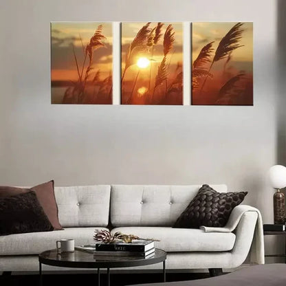 3pcs Nature Grasses & Sunset View Wall Art Canvas Unframed - High Quality Print 100% Australian Made Wall Canvas