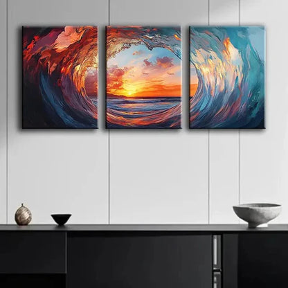 3pcs Triple Pack Sunset Watergate Ocean Wave Wall Art Set Canvas Unframed - High Quality Print 100% Australian Made Wall Canvas