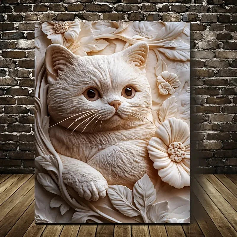 Scottish Fold Cat Among Heart Shaped Painting 40x60cm Metal Print Ready to Hang - Bella Home Decor