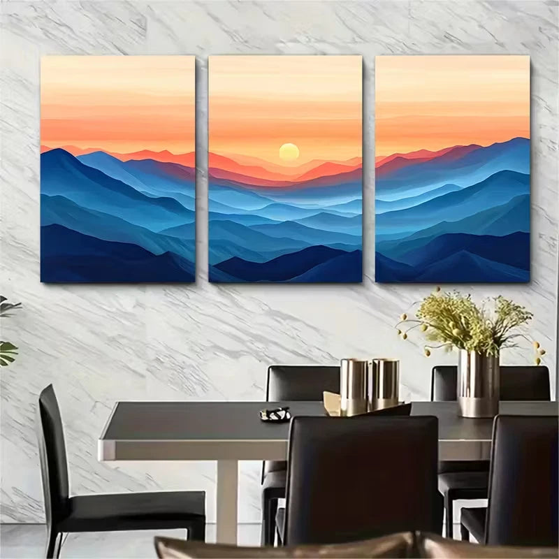 3pcs Peach Blue Brown Desert Sunset Metal Print Ready to Hang Art
