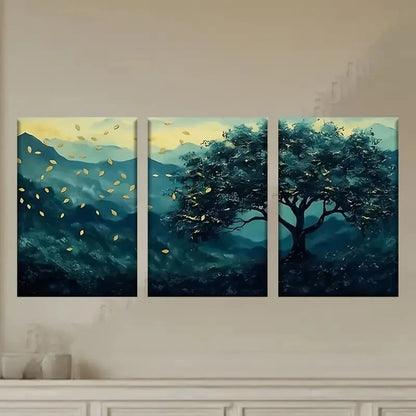 3pcs Abstract Tree & Golden Leaves Wall Art Set Canvas Framed 60x90cm - High Quality Print 100% Australian Made Wall Canvas Ready to Hang - Bella Home Decor