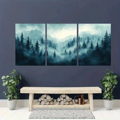 3pcs Foggy Forest Watercolor Landscape Art Metal Print Ready to Hang Art