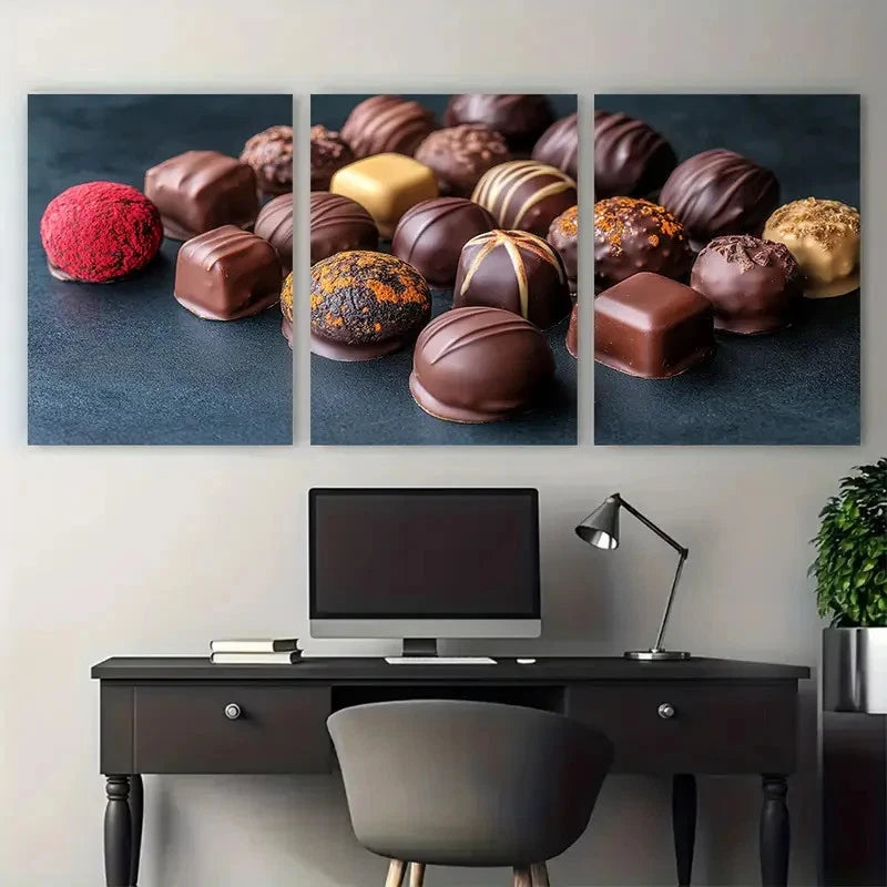 3pcs Luxurious Chocolates, Candies and Truffles Wall Art Set Canvas Framed 50x70cm - High Quality Print 100% Australian Made Wall Canvas Ready to Hang