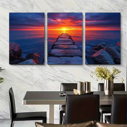 3pcs Serene Jetty Landscape Metal Print Ready to Hang Art