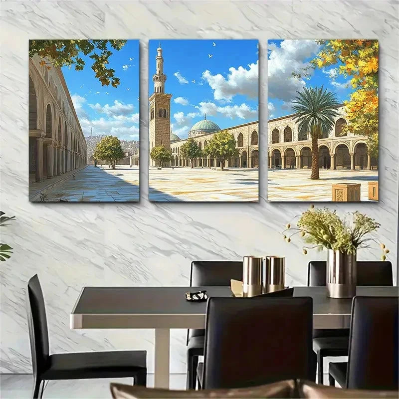 3pcs Damascus Scenic Mosque Décor Perfect Wall Art Set Canvas Framed 40x60cm - High Quality Print 100% Australian Made Wall Canvas Ready to Hang - Bella Home Decor