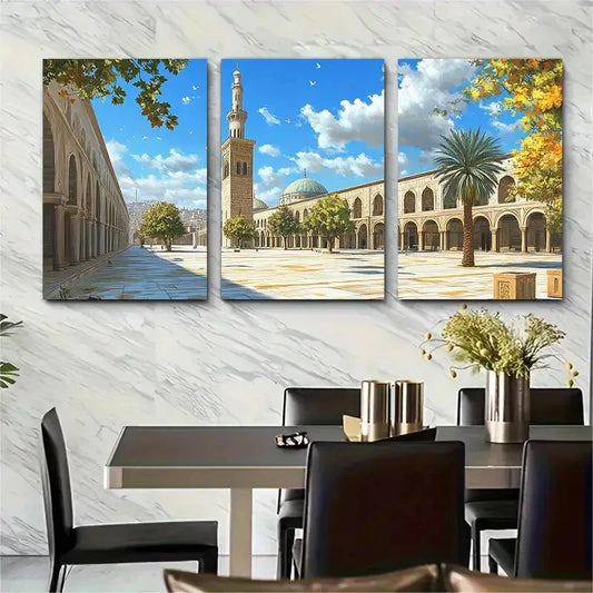3pcs Damascus Scenic Mosque Décor Perfect Wall Art Set Canvas Framed 40x60cm - High Quality Print 100% Australian Made Wall Canvas Ready to Hang