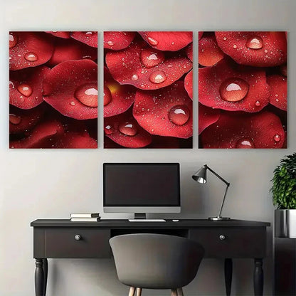 3pcs Macro Photography of Raindrops on Rose Petals Metal Print Ready to Hang Art - Bella Home Decor
