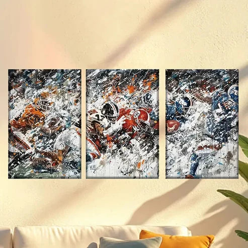 3pcs Vibrant Abstract Rugby Players Wall Art Set Canvas Unframed - High Quality Print 100% Australian Made Wall Canvas