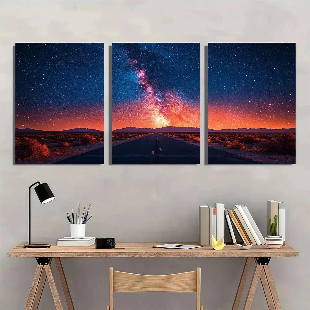 3pcs Starry Sky and Road Scenery Metal Print Ready to Hang Art - Bella Home Decor