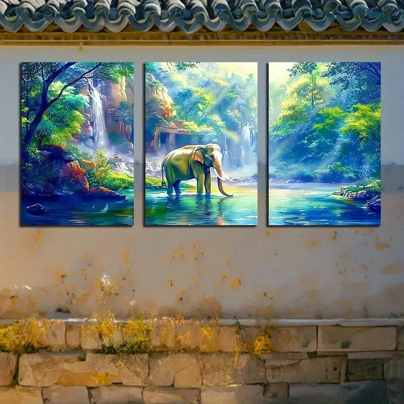 3pcs Elephant & Jungle Scenery Metal Print Ready to Hang Art - Bella Home Decor