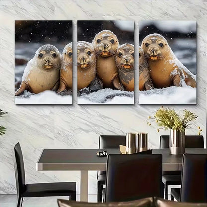 3pcs Sea Lion Huddle Metal Print Ready to Hang Art