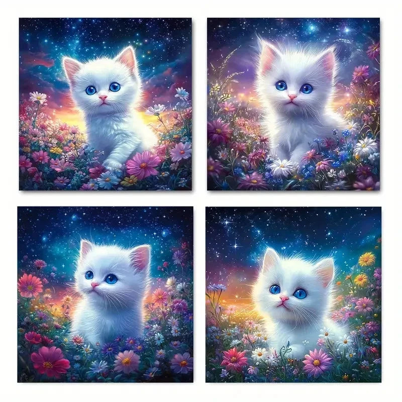 4pcs Cat AnimalWall Art Canvas Framed
