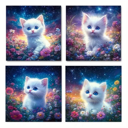 4pcs Cat AnimalWall Art Canvas Framed