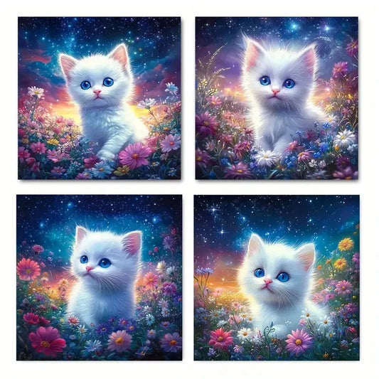 4pcs Cat AnimalWall Art Canvas Framed