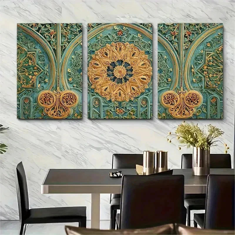 3pcs Vintage Moroccan Aesthetic Vibrant Perfect Wall Art Set Canvas Framed 50x70cm - High Quality Print 100% Australian Made Wall Canvas Ready to Hang