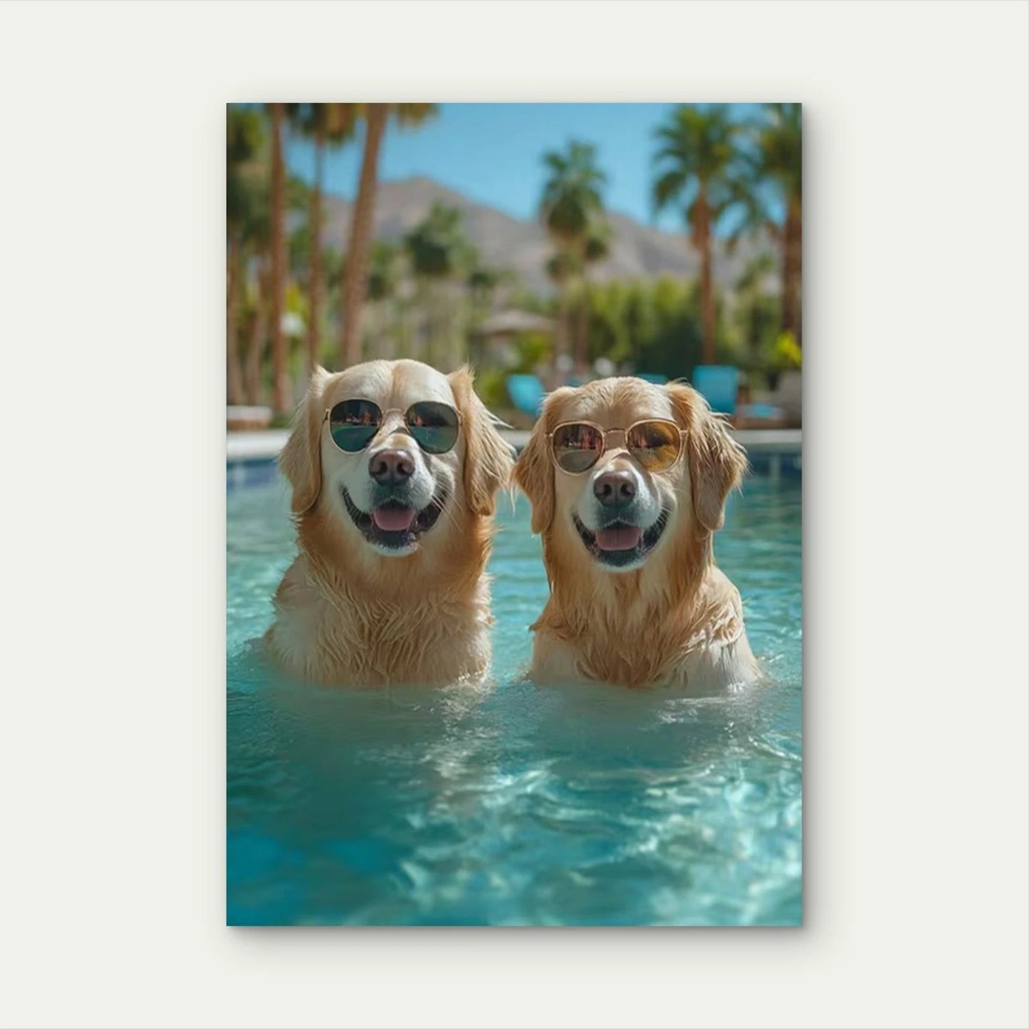 Dogs with Glasses Chilling by the Pool Metal Print Ready to Hang