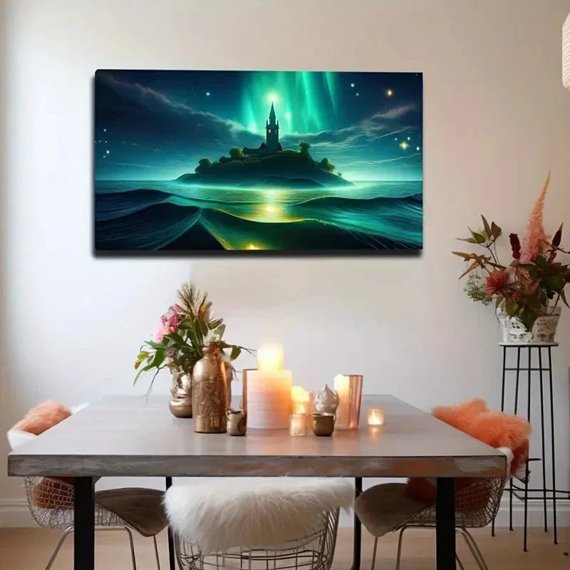 Enchanting Sea Castle Northern Wall Art Canvas Office Home Room Framed 120x60cm