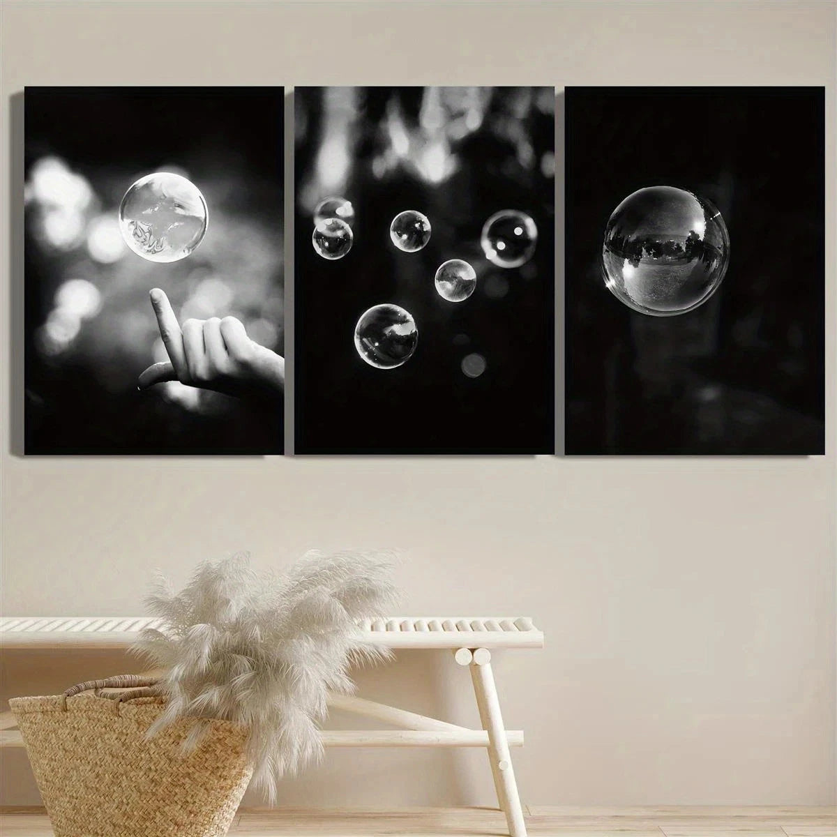 3pcs Abstract Bubble Black and White Metal Print Ready to Hang Art - Bella Home Decor