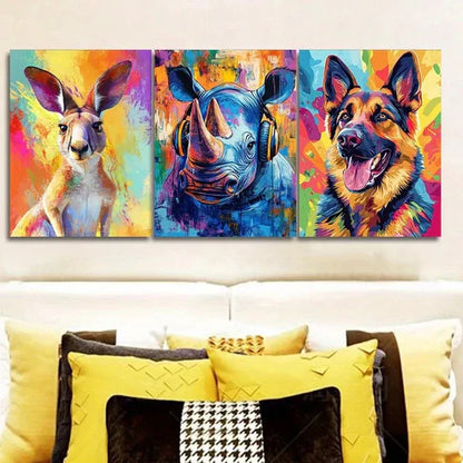 3pcs Featuring Animals In Colorful Background Wall Art Set Canvas Unframed - High Quality Print 100% Australian Made Wall Canvas