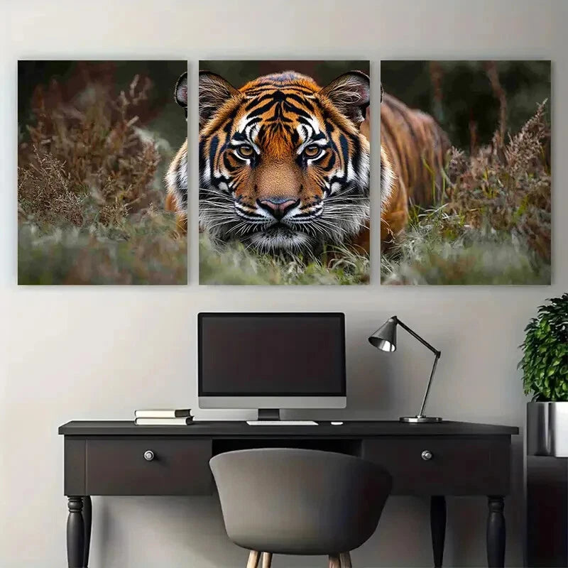 3pcs Majestic Tiger Vivid Wildlife Photography Metal Print Ready to Hang Art - Bella Home Decor