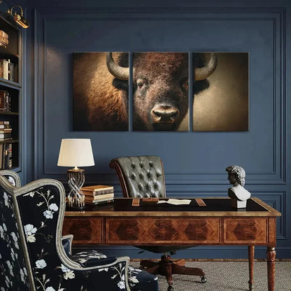 3pcs Artistic Bison Portrait Wildlife Art Metal Print Ready to Hang Art - Bella Home Decor
