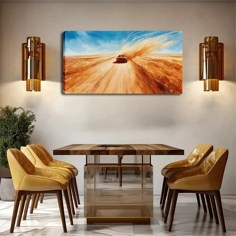 Realistic Racing Car in Desert Wall Art Canvas Office Home Room Framed 120x60cm - Bella Home Decor