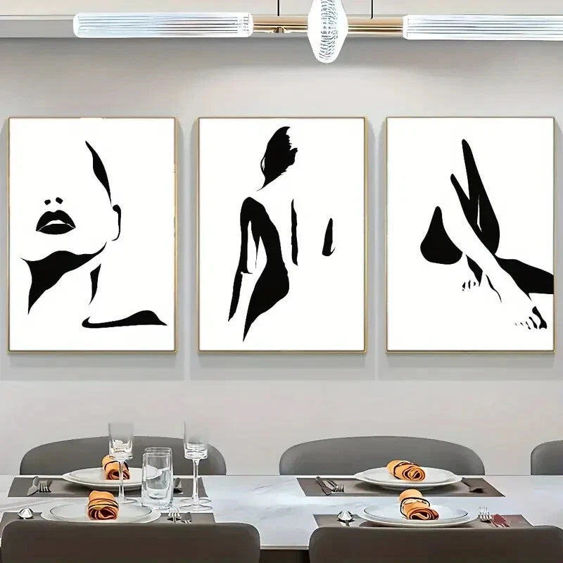 3pcs Abstract Art Fashion Women Poster Metal Print Ready to Hang Art