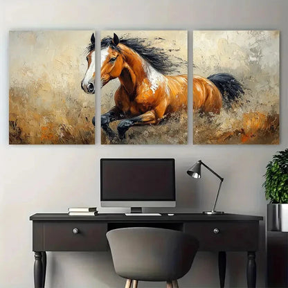 3pcs Horse Running Portrait Illustration Metal Print Ready to Hang Art - Bella Home Decor
