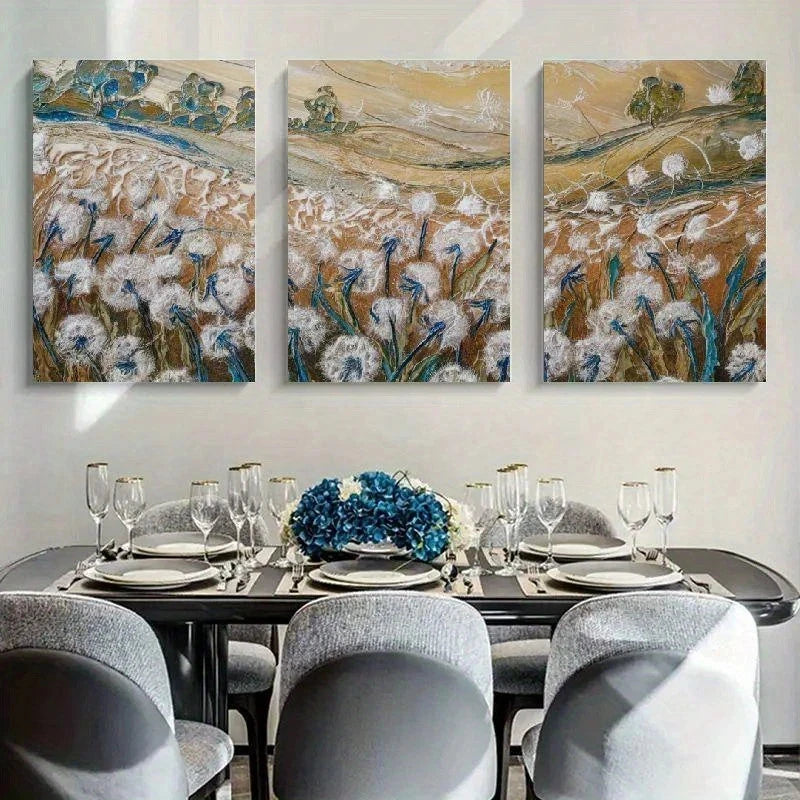 3pcs Blue White & Beige Tones Metal Print Ready to Hang Art - Bella Home Decor