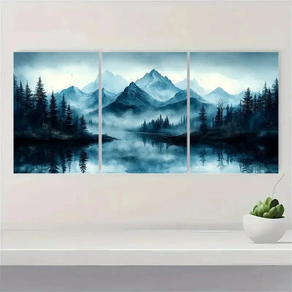 3pcs Abstract Misty Forest & Mountain Landscape Metal Print Ready to Hang Art - Bella Home Decor