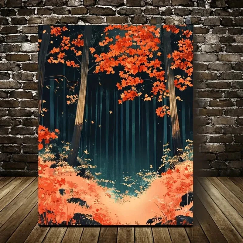Lush Maple Forest with Vibrant Autumn Foliage 40x60cm Metal Print Ready to Hang - Bella Home Decor