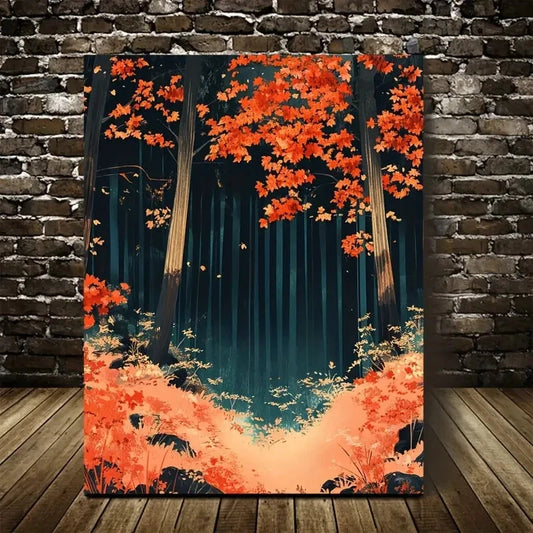 Lush Maple Forest with Vibrant Autumn Foliage 40x60cm Metal Print Ready to Hang