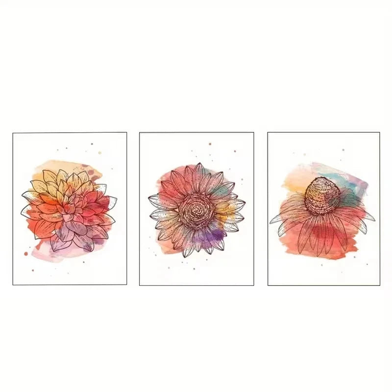 3pcs Colorful Wildflower Watercolor  Wall Art Set Canvas Framed 50x70cm - High Quality Print 100% Australian Made Wall Canvas Ready to Hang - Bella Home Decor