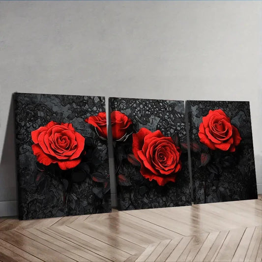 3pcs Gothic red rose Wall Art Set Canvas Framed 40x60cm - High Quality Print 100% Australian Made Wall Canvas Ready to Hang