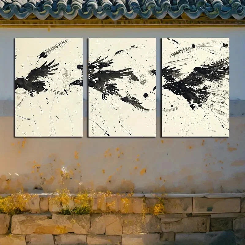 3pcs Eagles Abstract Design Illustration Metal Print Ready to Hang Art