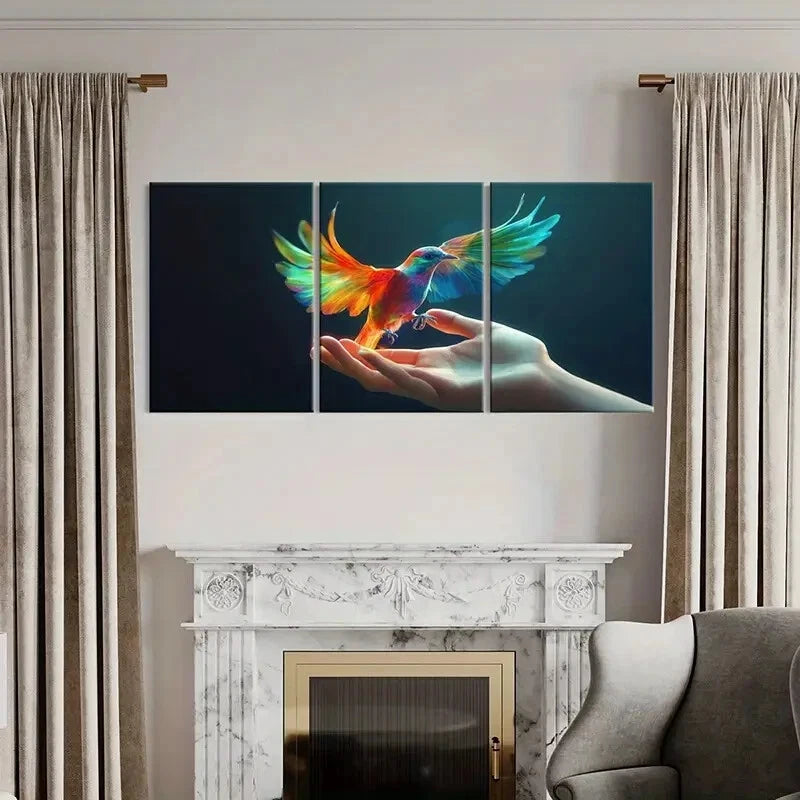 3pcs Colorful Hummingbird Human Hand Animal Art Metal Print Ready to Hang Art - Bella Home Decor