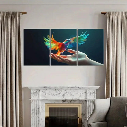 3pcs Colorful Hummingbird Human Hand Animal Art Metal Print Ready to Hang Art - Bella Home Decor