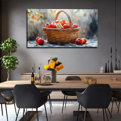 Fruits Bamboo Basket Wall Art Canvas Office Home Room Framed 120x60cm