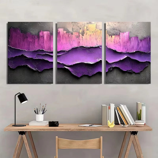 3pcs Black & Gray Purple Blue Abstract Metal Print Ready to Hang Art