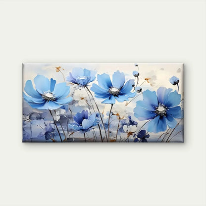 Modern Blue Flower Abstract Wall Art Canvas Office Home Room Framed 120x60cm