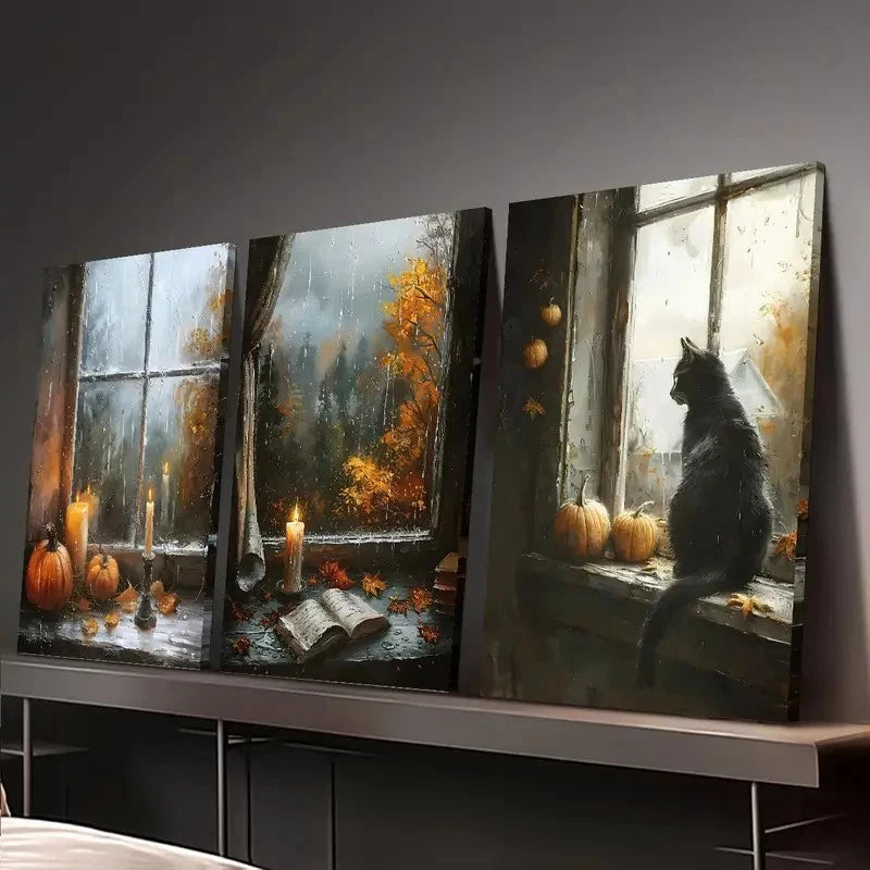 3pcs Dark Academia Style, Gothic Retro Wall Art Set Canvas Framed 50x70cm - High Quality Print 100% Australian Made Wall Canvas Ready to Hang - Bella Home Decor
